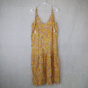 SANCTUARY YELLOW PAISLEY FLORAL TASSEL SPAGHETTI SLEEVE DROP WAIST MAXI DRESS